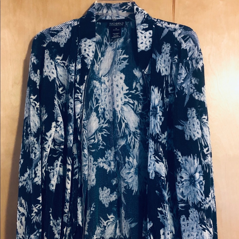 DEEP BLUE FLORAL SOHO Apparel Bomber Light Jacket